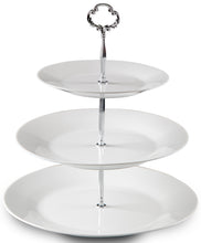 Load image into Gallery viewer, 3 Tiered Serving Stand -Silver Serving Tray for Parties - Round Platter for Cupcakes Fruits Dessert or Tea - Cake Pop Stand and Buffet Server
