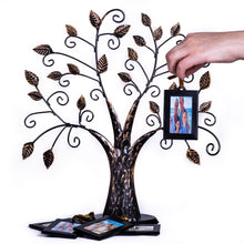 Load image into Gallery viewer, Family Tree Picture Frame Stand with 6 Hanging Photo Picture Frames - Medium Metal Tree 12 x 11 - Holds 6 Ornamental 2x3 Frames