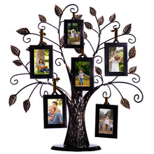 Load image into Gallery viewer, Family Tree Picture Frame Stand with 6 Hanging Photo Picture Frames - Medium Metal Tree 12 x 11 - Holds 6 Ornamental 2x3 Frames