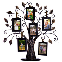 Load image into Gallery viewer, Family Tree Picture Frame Stand with 6 Hanging Photo Picture Frames - Medium Metal Tree 12 x 11 - Holds 6 Ornamental 2x3 Frames