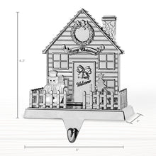 Load image into Gallery viewer, Stocking Holder - House Christmas Stocking Hanger for Mantel - Shiny Winter House Christmas Stocking Holder for Fireplace Mantle with 2D Snowman and Tree- Heavy Stocking Holder for Mantle