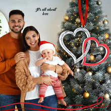 Load image into Gallery viewer, Silver Christmas Ornament - Our First Christmas Ornament - Love Ornament - Double Heart Ornament -  Couple Ornament - Interlocking Studded Crystal And Red Enamel Heart - Wedding Ornament by Klikel