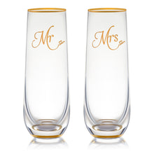 Load image into Gallery viewer, Stemless Wedding Champagne Flute - Mr And Mrs Champagne Flutes With Gold Rim &amp; Base - Wedding Gift for Bride And Groom Champagne Glass - Bride Gift - Mr And Mrs Gift Set of 2 By Trinkware