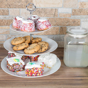 3 Tiered Serving Stand -Silver Serving Tray for Parties - Round Platter for Cupcakes Fruits Dessert or Tea - Cake Pop Stand and Buffet Server