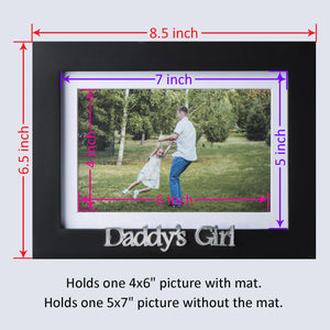 Daddy's Girl Picture Frame - Black Wood Frame with Father Sentiments - Holds 1 4x6 Photo with Mat or 1 5x7 Photo Without Mat - Wall Mount and Table Desk Display