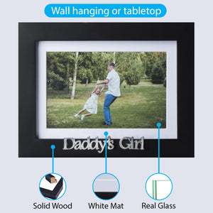 Daddy's Girl Picture Frame - Black Wood Frame with Father Sentiments - Holds 1 4x6 Photo with Mat or 1 5x7 Photo Without Mat - Wall Mount and Table Desk Display