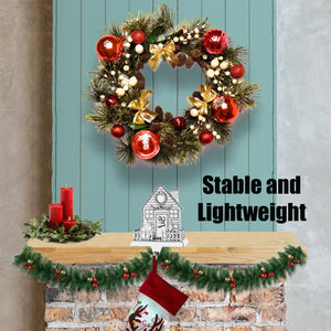Stocking Holder - House Christmas Stocking Hanger for Mantel - Shiny Winter House Christmas Stocking Holder for Fireplace Mantle with 2D Snowman and Tree- Heavy Stocking Holder for Mantle