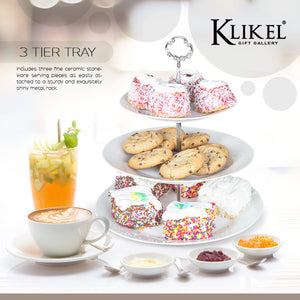 3 Tiered Serving Stand -Silver Serving Tray for Parties - Round Platter for Cupcakes Fruits Dessert or Tea - Cake Pop Stand and Buffet Server