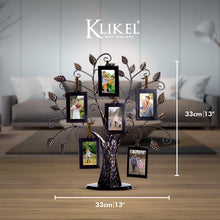 Load image into Gallery viewer, Family Tree Picture Frame Stand with 6 Hanging Photo Picture Frames - Medium Metal Tree 12 x 11 - Holds 6 Ornamental 2x3 Frames