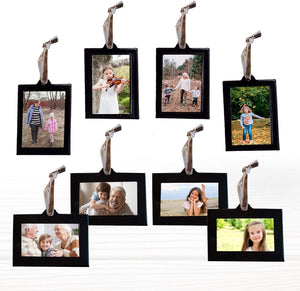 Family Tree Picture Frame Ornaments - 4 Vertical Hanging and 4 Horizontal Hanging Photo Frames - 1.5" x 2.5" Photo Opening