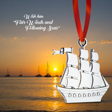 Load image into Gallery viewer, Wind Boat Christmas Ornament - Silver Christmas Ornament - Nautical Ornament - Ship Ornament for Christmas Tree - Silver Sailor Keepsake