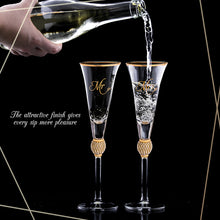 Load image into Gallery viewer, Wedding Champagne Flute - Mr and Mrs Champagne Flute With Gold Rim - Wedding Gift for Couple - Rhinestone Studded Bride and Groom Champagne Glass - Bride Gift - Mr and Mrs Gift Set of 2 By Trinkware