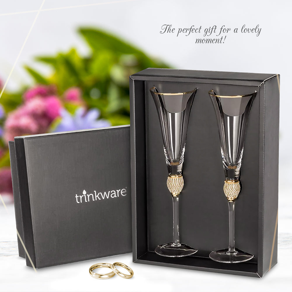 Wedding Champagne Flute - Mr and Mrs Champagne Flute With Gold Rim