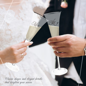 Wedding Champagne Flute - Mr and Mrs Champagne Flute With Silver Rim - Wedding Gift for Couple - Rhinestone Studded Bride and Groom Champagne Glass - Bride Gift - Mr and Mrs Gift Set of 2 By Trinkware