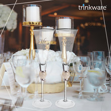 Load image into Gallery viewer, Wedding Champagne Flute - Mr and Mrs Champagne Flute With Silver Rim - Wedding Gift for Couple - Rhinestone Studded Bride and Groom Champagne Glass - Bride Gift - Mr and Mrs Gift Set of 2 By Trinkware
