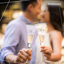 Load image into Gallery viewer, Wedding Champagne Flute - Mr and Mrs Champagne Flute With Silver Rim - Wedding Gift for Couple - Rhinestone Studded Bride and Groom Champagne Glass - Bride Gift - Mr and Mrs Gift Set of 2 By Trinkware