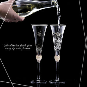 Wedding Champagne Flute - Mr and Mrs Champagne Flute With Silver Rim - Wedding Gift for Couple - Rhinestone Studded Bride and Groom Champagne Glass - Bride Gift - Mr and Mrs Gift Set of 2 By Trinkware