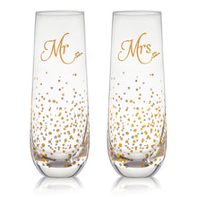 Load image into Gallery viewer, Stemless Wedding Champagne Flute - Mr And Mrs Champagne Flutes With Gold Dots - Wedding Gift for Bride And Groom Champagne Glass - Bride Gift - Mr And Mrs Gift Set of 2 By Trinkware