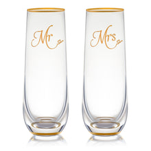 Load image into Gallery viewer, Stemless Wedding Champagne Flute - Mr And Mrs Champagne Flutes With Gold Rim &amp; Base - Wedding Gift for Bride And Groom Champagne Glass - Bride Gift - Mr And Mrs Gift Set of 2 By Trinkware