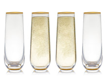 Load image into Gallery viewer, Stemless Champagne Flute Glass Set Of 4 With Gold Rim And Base - Mimosa Glass - Perfect For Bridesmaid Champagne Flute Or Dailyware - Set Of 4 Champagne Flutes Without Stems by Trinkware