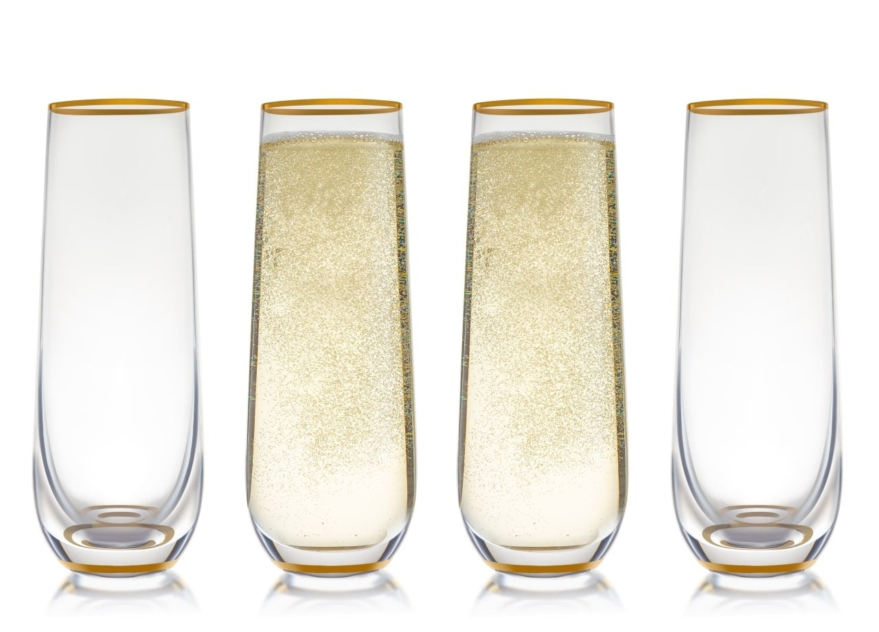 4 Pack Iridescent Champagne Flutes, Stemless Wine Glasses for Cocktails,  Mimosas, Bars (10 oz)