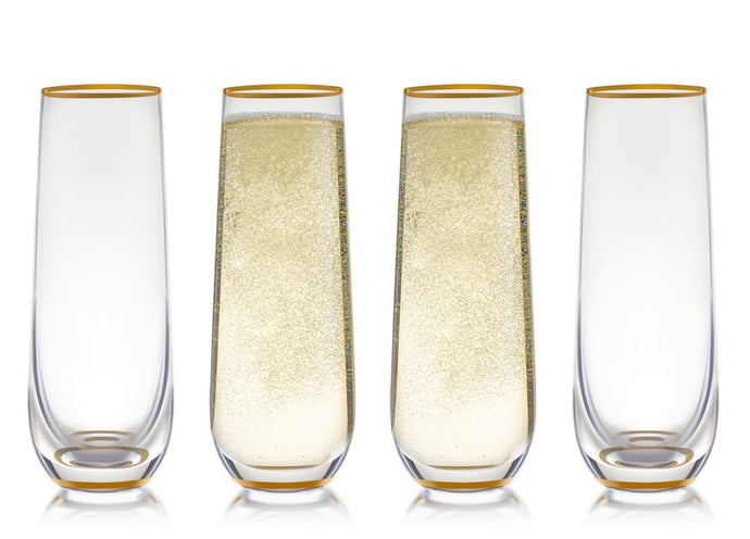Stemless Champagne Flute Glass Set Of 4 With Gold Rim And Base - Mimosa Glass - Perfect For Bridesmaid Champagne Flute Or Dailyware - Set Of 4 Champagne Flutes Without Stems by Trinkware