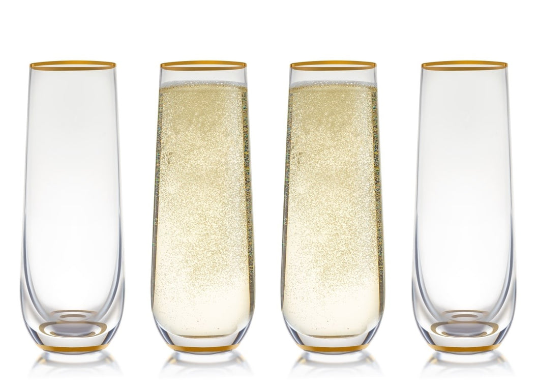 Stemless Champagne Flute Glass Set Of 4 With Gold Rim And Base - Mimosa Glass - Perfect For Bridesmaid Champagne Flute Or Dailyware - Set Of 4 Champagne Flutes Without Stems by Trinkware
