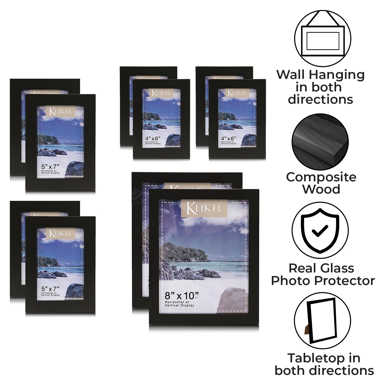 Klikel Photo Collage Frame - Black Wooden Wall Frame - 2 Openings – 4x