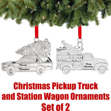 Load image into Gallery viewer, Christmas Ornament - Shiny Silver Christmas Ornament - Christmas Pickup Truck and Station Wagon Ornament for Christmas tree - Christmas Ornament Engraved Merry Christmas - Silver Ornament By Klikel