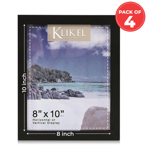 8x10 Black Document Picture Frame Set - Composite Wood with Real Glass Photo Protector - Wall Hanging and Table Standing Display -Pack of 4 Frames