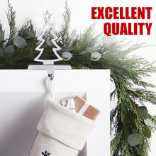 Load image into Gallery viewer, Stocking Holder - Christmas Tree Stocking Hanger for Mantel - Shiny Silver Metal Christmas Stocking Holder for Fireplace Mantle - Heavy Stocking Holder for Mantle with Hook - Holds 3lbs