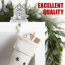 Load image into Gallery viewer, Stocking Holder - House Christmas Stocking Hanger for Mantel - Shiny Winter House Christmas Stocking Holder for Fireplace Mantle with 2D Snowman and Tree- Heavy Stocking Holder for Mantle