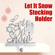 Load image into Gallery viewer, Stocking Holder - Let It Snow Christmas Stocking Hanger for Mantel - Metal Christmas Stocking Holder for Fireplace Mantle - Heavy Stocking Holder for Mantle with White Snowflake and Snowman