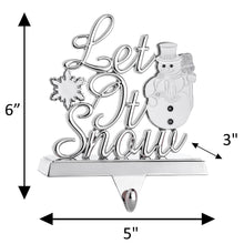 Load image into Gallery viewer, Stocking Holder - Let It Snow Christmas Stocking Hanger for Mantel - Metal Christmas Stocking Holder for Fireplace Mantle - Heavy Stocking Holder for Mantle with White Snowflake and Snowman