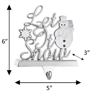 Stocking Holder - Let It Snow Christmas Stocking Hanger for Mantel - Metal Christmas Stocking Holder for Fireplace Mantle - Heavy Stocking Holder for Mantle with White Snowflake and Snowman