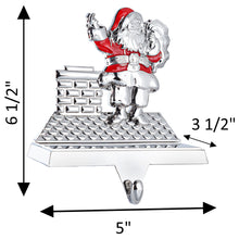 Load image into Gallery viewer, Stocking Holder - Christmas Santa Stocking Hanger for Mantel - Shiny Silver Metal Santa On Chimney Christmas Stocking Holder for Fireplace Mantle - Heavy Stocking Holder for Mantle with Hook By Klikel