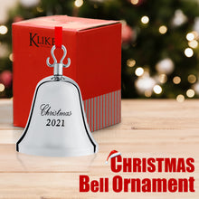 Load image into Gallery viewer, Christmas Bell Ornament 2021 - Shiny Silver Christmas Ornament 2021 - Bell Ornament for Christmas Tree - 2021 Ornament with gift box - Silver bell Engraved Christmas 2021- 8th Annual Edition by Klikel