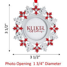 Load image into Gallery viewer, Christmas Photo Ornament - Snowflake Photo Frame Silver Christmas Ornament - Set of 2 Snowflake Picture Ornament for Christmas Tree - Red and Green Snowflake Picture Frame Ornament for Tree By Klikel