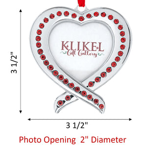 Christmas Photo Ornament - Heart Photo Frame Silver Christmas Ornament - 2 Pc Heart Picture Ornament for Christmas Tree - Red and Green Heart Picture Frame Ornament for Tree with Gift Box by Klikel