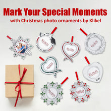 Load image into Gallery viewer, Christmas Photo Ornament - Heart Photo Frame Silver Christmas Ornament - 2 Pc Heart Picture Ornament for Christmas Tree - Red and Green Heart Picture Frame Ornament for Tree with Gift Box by Klikel