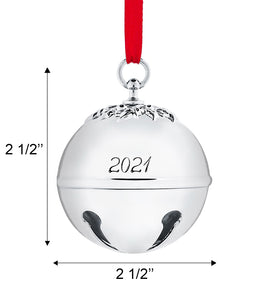Sleigh Bell 2021 Ornament - Silver Christmas Ornament 2021 - Bell Ornament for Christmas Tree - With red ribbon and gift box - Shiny Christmas Bell Ornament Engraved 2021- 7th Annual Edition by Klikel