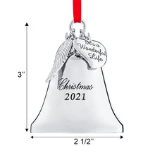 Load image into Gallery viewer, Christmas Bell Ornament 2021 - Shiny Silver Christmas Ornament 2021 - 2021 Ornament with Angel Wing and Heart Charms - It&#39;s A Wonderful Life Bell Ornament for Christmas Tree - 2nd Edition by Klikel