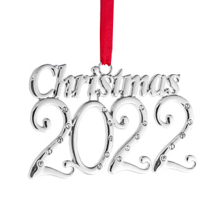 2022 Christmas Ornament - Keepsake Dated Christmas Ornament 2022 - Christmas Ornament With Crystals - Beautiful Christmas Ornament - Silver Christmas 2022 Ornament For Christmas Tree By Klikel
