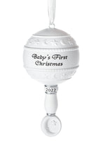 Load image into Gallery viewer, Christmas Ornament 2022 - White Rattle Baby First Christmas Ornament 2022 - 1st Christmas Baby Ornament 2022 - Babies First Christmas Ornament - Boy Girl Keepsake Ornament 2022
