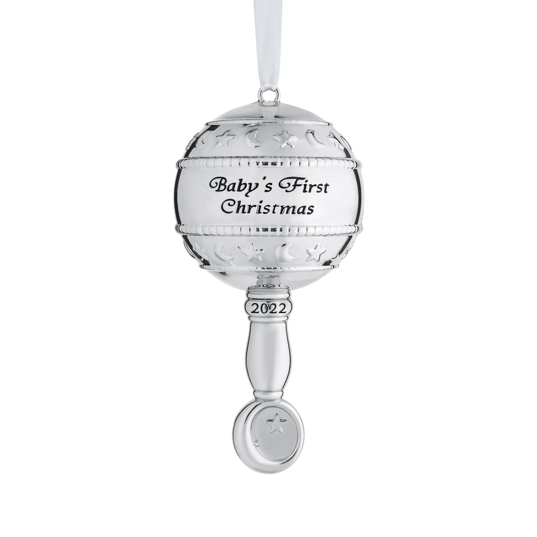 Christmas Ornament 2022 - Silver Rattle Baby First Christmas Ornament 2022 - 1st Christmas Baby Ornament 2022 - Babies First Christmas Ornament - Boy Girl Keepsake Ornament 2022