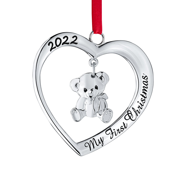 Christmas Ornament 2022 - My First Christmas Ornament 2022 Heart With Hanging Teddy Bear - Baby First Christmas Ornament 2022 - 1st Christmas Baby Ornament 2022 by Klikel