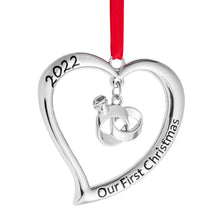 Load image into Gallery viewer, Our First Christmas Ornament 2022 - Heart with Rings Our First Christmas Married Ornament 2022 - 1st Christmas Married Ornament 2022 - Mr Mrs Together Just Married Wedding Ornament 2022 By Klikel