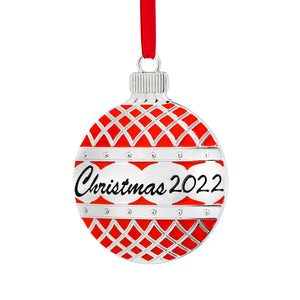2022 Ornament For Christmas Tree - 2022 Christmas Ornament Red Flat Ball - Keepsake Ornament 2022 - Ornament With Crystals - Dated Ornament - Christmas Tree Ornament For Holidays 2022 By Klikel