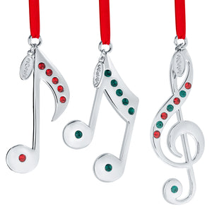 Klikel Christmas Ornament 2022 - Set of 3 Musical Notes Silver Christmas Ornament - Hanging Pendant Engraved 2022-2022 Ornament with Colored Stones - Musical Silver Ornament with Gift Box