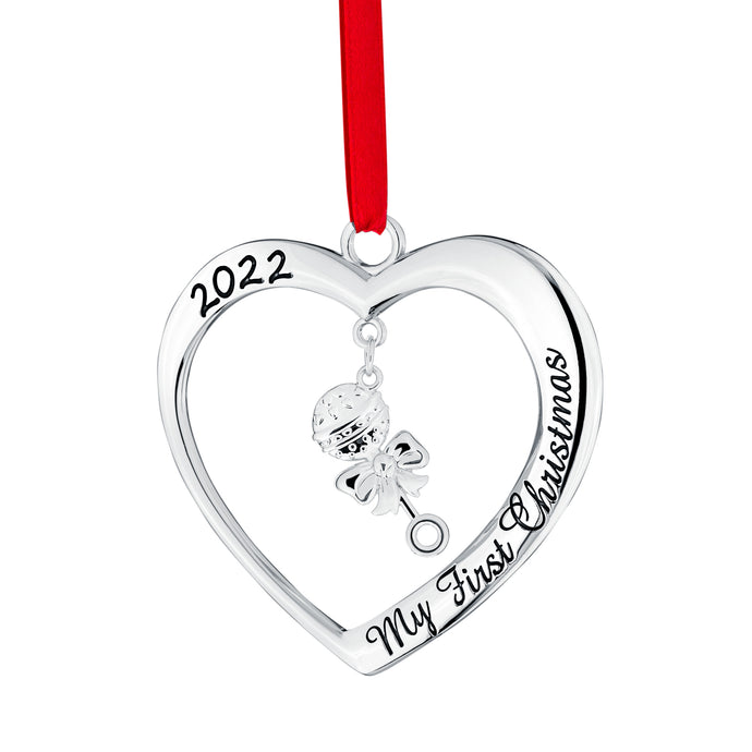 Christmas Ornament 2022 - My First Christmas Ornament 2022 Heart With Hanging Rattle - Baby First Christmas Ornament 2022 - 1st Christmas Baby Ornament 2022 - Babies First Christmas Ornament